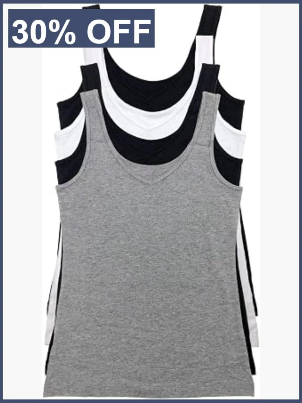 Reversible Cotton Tank Top 4-Pack V-Neck Sleeveless Stretch